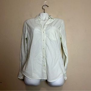 5/$25 Gap women long sleeve botamos down white/green‎ striped shirt size large